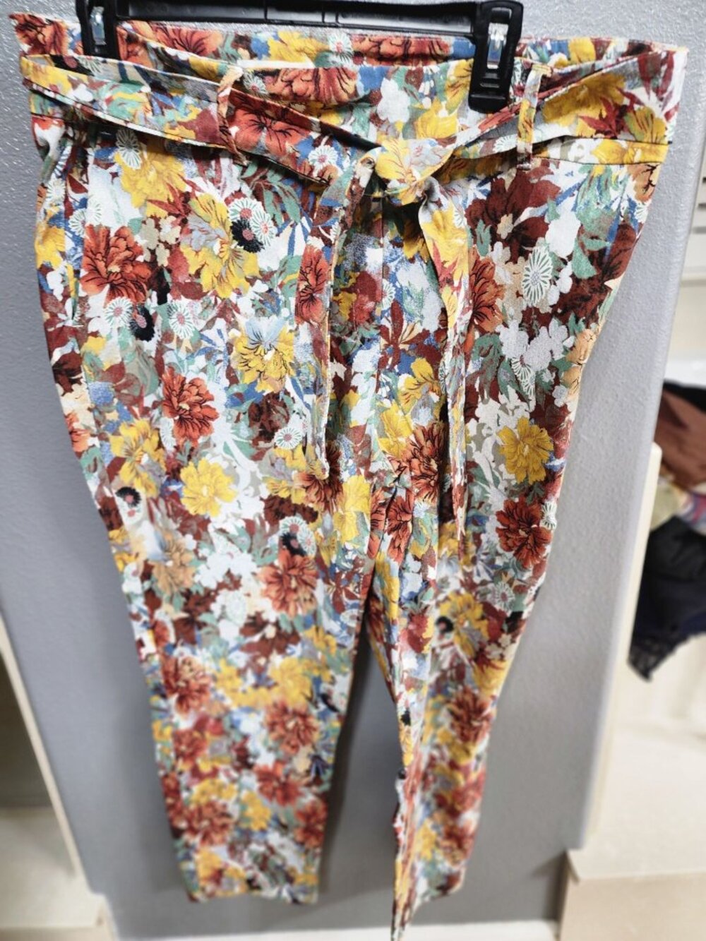 Jules & Leopold Women's Floral Print High-Rise Tie-Waist Ankle Pants Tapered Tro